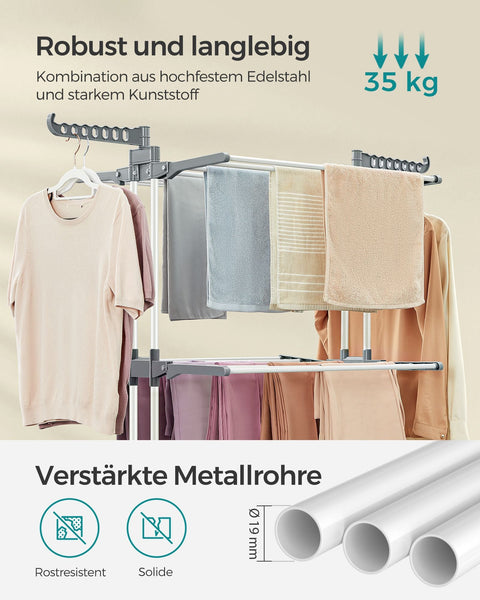 Rootz White Steel and Plastic Washing Rack - Laundry Stand - Clothes Drying Rack - Foldable Design - Lightweight - Space Saving - 64cm x 126cm x 172cm