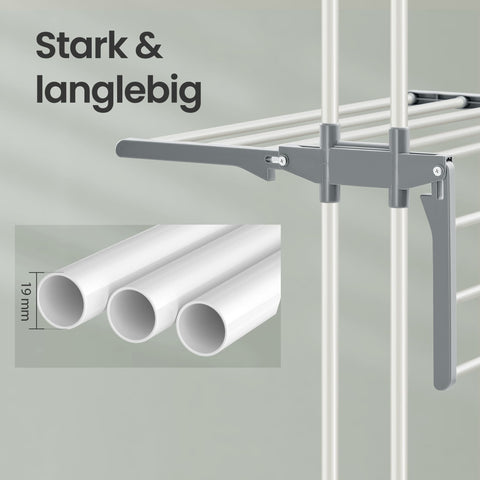 Rootz Clothes Drying Rack - Foldable Laundry Rack - Stainless Steel Stand - Space Saving - 63.5 cm x 128.02 cm x 172.97 cm