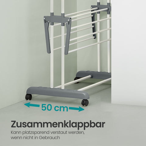 Rootz Clothes Drying Rack - Foldable Laundry Rack - Stainless Steel Stand - Space Saving - 63.5 cm x 128.02 cm x 172.97 cm