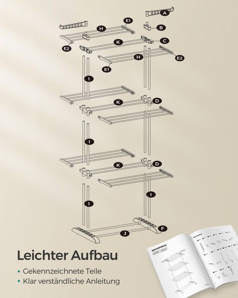 Rootz White Steel and Plastic Washing Rack - Laundry Stand - Clothes Drying Rack - Foldable Design - Lightweight - Space Saving - 64cm x 126cm x 172cm