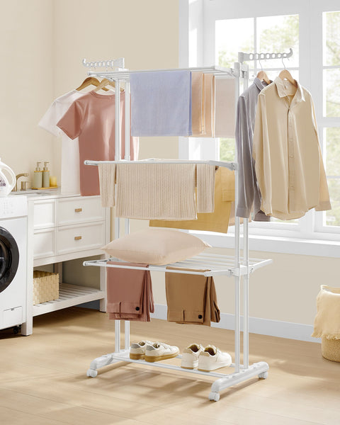 Rootz 4-Tier Drying Rack with Wheels - Clothes Drying Stand - Laundry Organizer - Steel & Plastic - 63.5cm x 128cm x 173cm