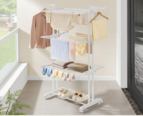 Rootz 4-Tier Drying Rack with Wheels - Clothes Drying Stand - Laundry Organizer - Steel & Plastic - 63.5cm x 128cm x 173cm