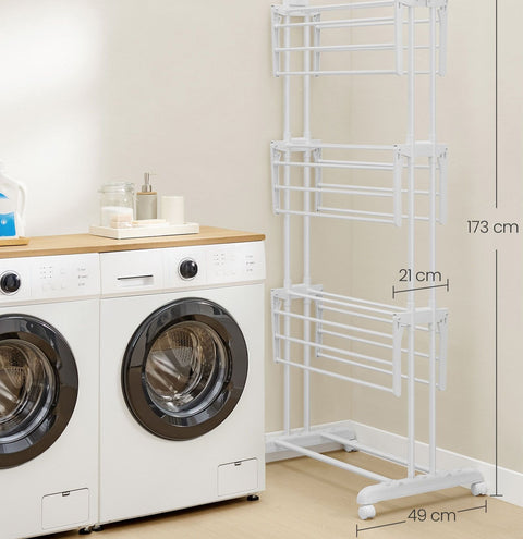 Rootz 4-Tier Drying Rack with Wheels - Clothes Drying Stand - Laundry Organizer - Steel & Plastic - 63.5cm x 128cm x 173cm