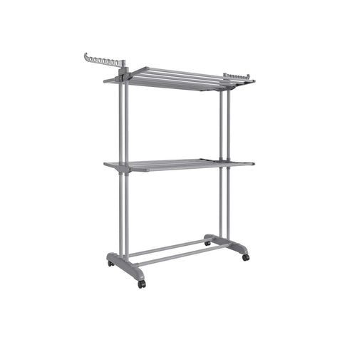 Rootz 4-Level Laundry Rack - Clothes Drying Stand - Airer - Space-Saving Design - 63.5 x 128 x 148 cm - Grey Steel & Plastic