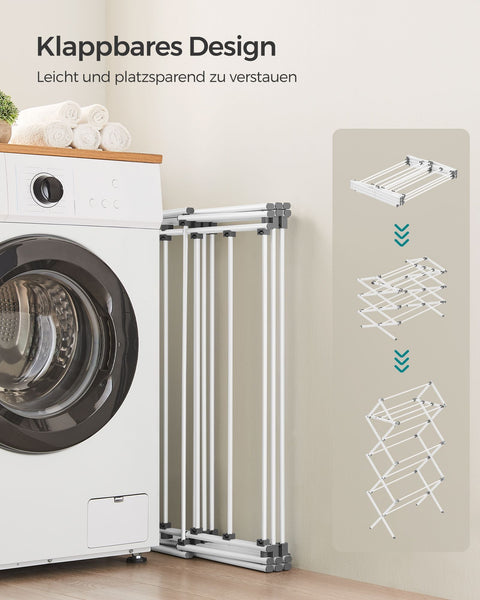 Rootz White Steel PP Washing Rack - Dish Drainer - Drying Rack - Lightweight - Compact Design - Easy Assembly - 37cm x 75cm x 135.1cm