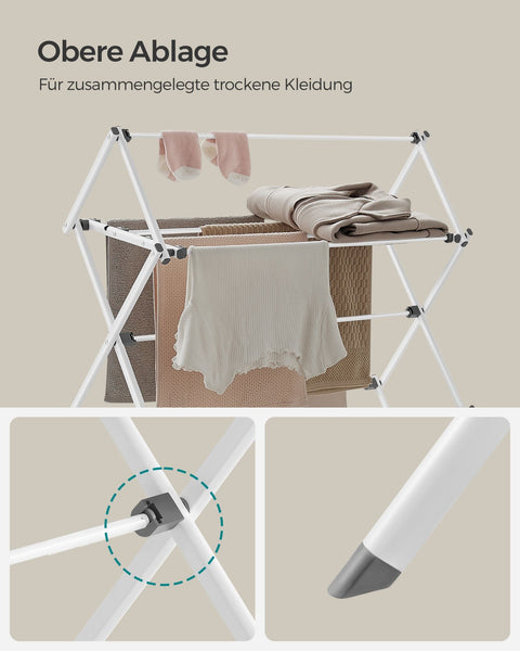Rootz White Steel PP Washing Rack - Dish Drainer - Drying Rack - Lightweight - Compact Design - Easy Assembly - 37cm x 75cm x 135.1cm