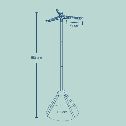 Rootz Laundry Stand Dryer - Law Stand - 3 Rotatable Arms - Space-Saving - 65 x 65 x 150 cm