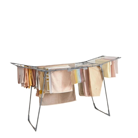 Rootz Wing Laundry Rack - Parking Dryer - Space-saving Clothes Airer - Foldable Design - Steel & PP - 56.5x173x96.5cm