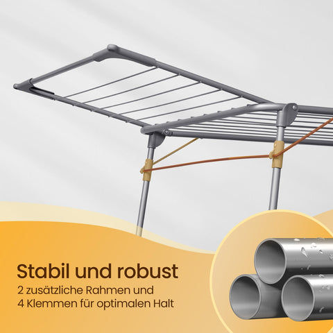 Rootz Wing Laundry Rack - Parking Dryer - Space-saving Clothes Airer - Foldable Design - Steel & PP - 56.5x173x96.5cm