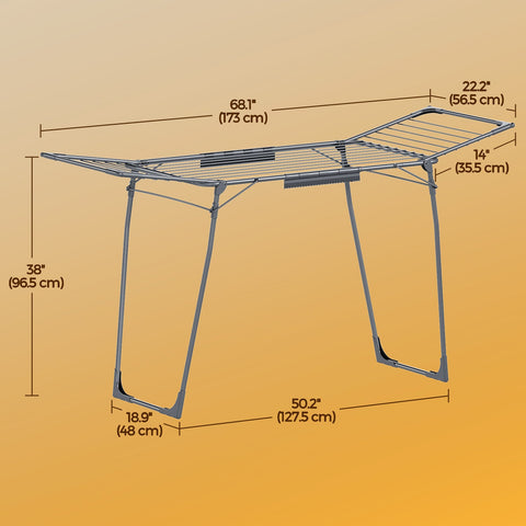 Rootz Wing Laundry Rack - Parking Dryer - Space-saving Clothes Airer - Foldable Design - Steel & PP - 56.5x173x96.5cm