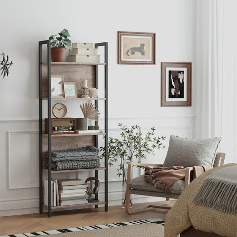 Rootz Bookshelf - Brown-black Bookcase - Wooden Chipboard Storage Unit - Steel Frame - Space-Saving Design - 62 x 24 x 165 cm