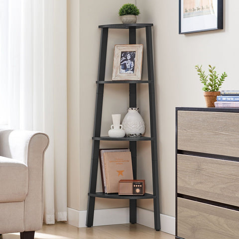 Rootz Corner Shelf - Anthracite Gray-Matte Black - Chipboard Steel - Space-Saving - 33.4cm x 33.4cm x 125cm - 5.5kg - 5kg Capacity - Easy Assembly