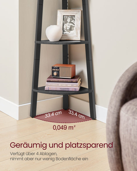 Rootz Corner Shelf 4-Level - Storage Unit - Display Rack- Grey - Space Saving - 33.4cm x 33.4cm x 125cm