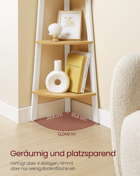 Rootz Corner Shelf - Corner Bookcase - 4 Level Display Stand - Sturdy Design - 33.4cm x 33.4cm x 125cm