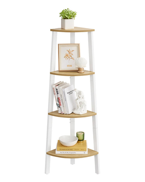 Rootz Corner Shelf - Corner Bookcase - 4 Level Display Stand - Sturdy Design - 33.4cm x 33.4cm x 125cm