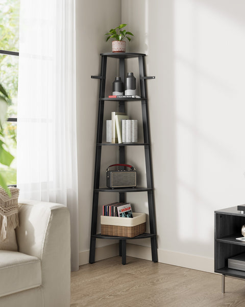 Rootz Corner Shelf - Anthracite Gray-Matte Black - Chipboard Steel - Space-saving - 37.2cm x 37.2cm x 159cm. Easy to assemble.