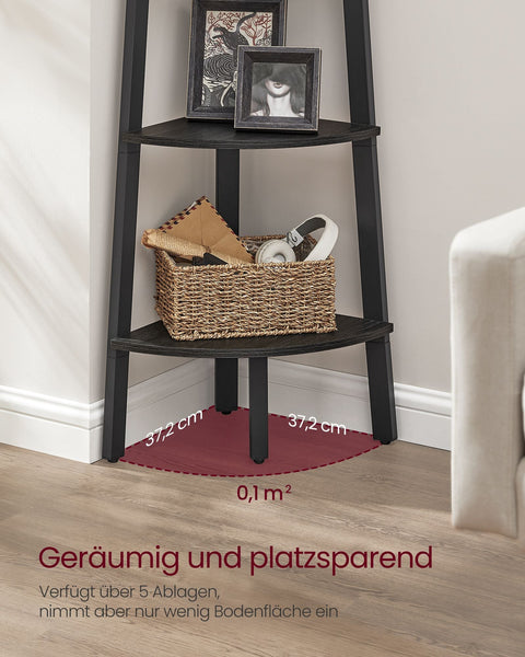 Rootz Corner Shelf - Anthracite Gray-Matte Black - Chipboard Steel - Space-saving - 37.2cm x 37.2cm x 159cm. Easy to assemble.