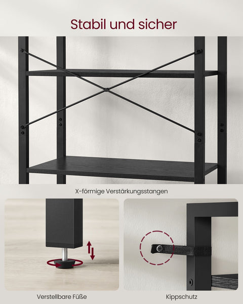 Rootz 6 Tier Bookshelf - Ebony Black - Ink Black - Chipboard Steel - Spacious Storage - Easy Assembly - Modern Design - 30cm x 66cm x 186cm
