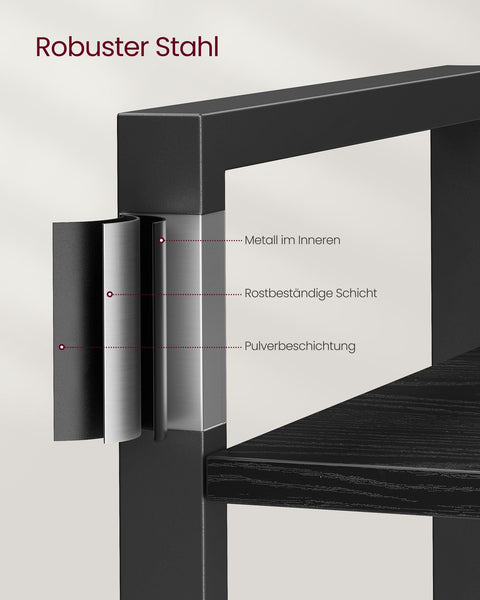 Rootz 6 Tier Bookshelf - Ebony Black - Ink Black - Chipboard Steel - Spacious Storage - Easy Assembly - Modern Design - 30cm x 66cm x 186cm