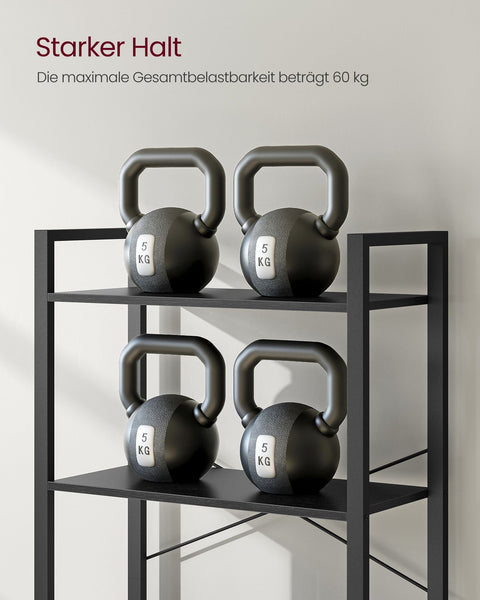 Rootz 6 Tier Bookshelf - Ebony Black - Ink Black - Chipboard Steel - Spacious Storage - Easy Assembly - Modern Design - 30cm x 66cm x 186cm