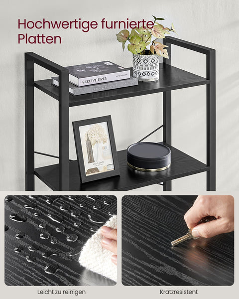 Rootz 6 Tier Bookshelf - Ebony Black - Ink Black - Chipboard Steel - Spacious Storage - Easy Assembly - Modern Design - 30cm x 66cm x 186cm