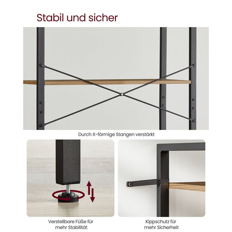 Rootz 6 Tier Bookshelf - Dark Walnut-Black - Chipboard Steel - Storage Organizer - Sturdy Construction - Easy Assembly - 30cm x 80cm x 186cm