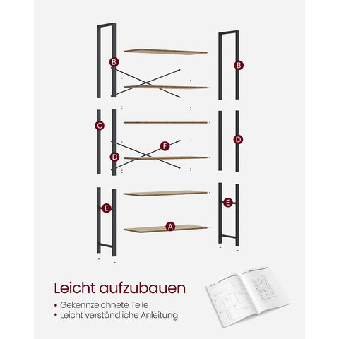 Rootz 6 Tier Bookshelf - Dark Walnut-Black - Chipboard Steel - Storage Organizer - Sturdy Construction - Easy Assembly - 30cm x 80cm x 186cm
