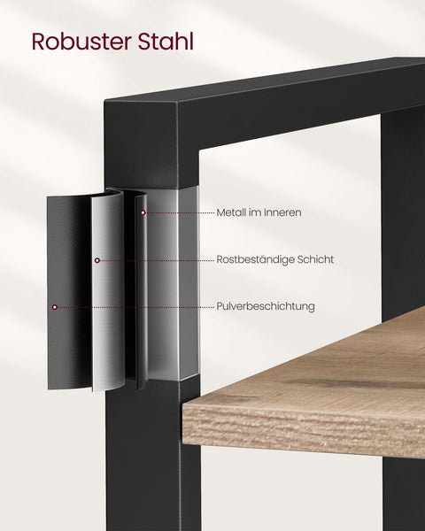 Rootz 6 Tier Bookshelf - Storage Rack - Chipboard Steel - Large Capacity - Easy Assembly - Camel Brown Ink Black - 30cm x 80cm x 186cm