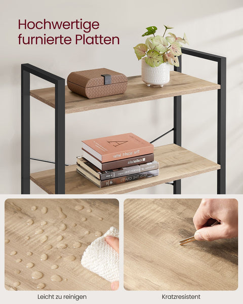 Rootz 6 Tier Bookshelf - Storage Rack - Chipboard Steel - Large Capacity - Easy Assembly - Camel Brown Ink Black - 30cm x 80cm x 186cm