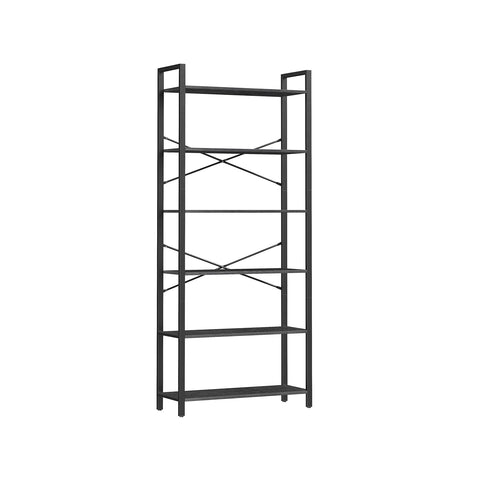 Rootz 6 Tier Bookshelf - Ebony Black-Ink Black - Chipboard Steel - Spacious Storage - Sturdy Construction - Easy Assembly - 30cm x 80cm x 186cm