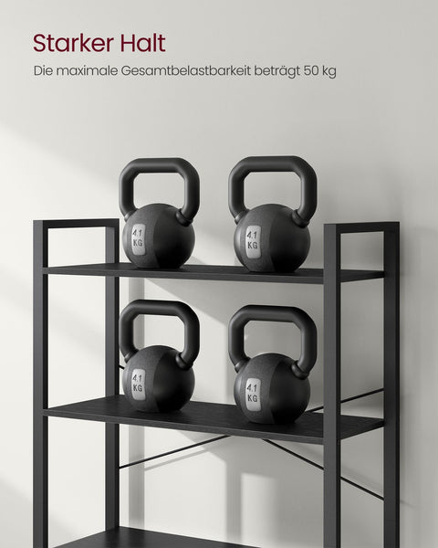 Rootz 6 Tier Bookshelf - Ebony Black-Ink Black - Chipboard Steel - Spacious Storage - Sturdy Construction - Easy Assembly - 30cm x 80cm x 186cm