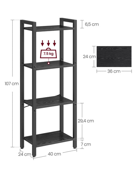 Rootz 4 Tier Bookcase - Open Shelving Unit - Wooden Bookshelf - Storage Organizer - 120cm x 30cm x 90cm