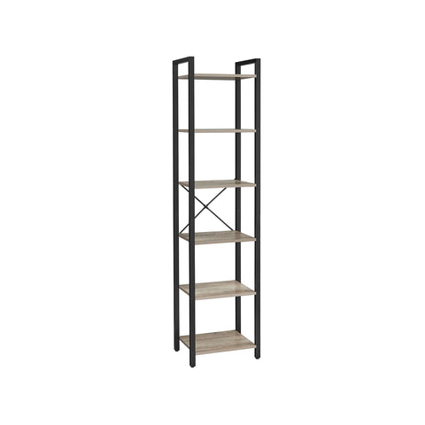 Rootz Bookshelf - Storage Rack - Organizer - Chipboard and Steel - Greige Black - 30cm x 40cm x 187.5cm - Lightweight - Sturdy - Easy Assembly