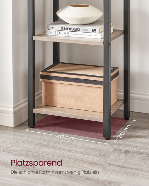 Rootz Bookshelf - Storage Rack - Organizer - Chipboard and Steel - Greige Black - 30cm x 40cm x 187.5cm - Lightweight - Sturdy - Easy Assembly