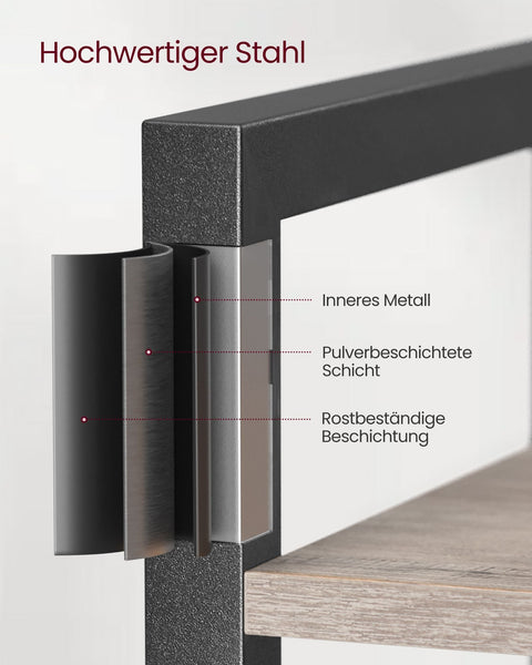 Rootz Bookshelf - Storage Rack - Organizer - Chipboard and Steel - Greige Black - 30cm x 40cm x 187.5cm - Lightweight - Sturdy - Easy Assembly