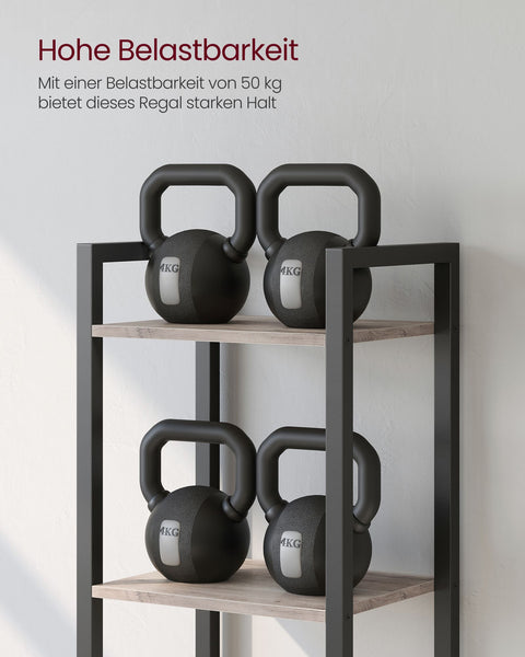 Rootz Bookshelf - Bookcase - Storage Organizer - Chipboard Construction - 30cm x 40cm x 187.5cm - Greige Black - 12.3kg