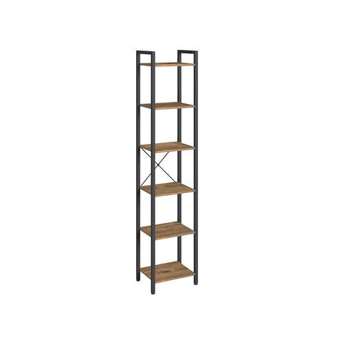 Rootz Bookshelf Dark Walnut-Black - Chipboard Steel - Tall Storage Unit - Sturdy Construction - Easy Assembly - 30cm x 40cm x 187.5cm