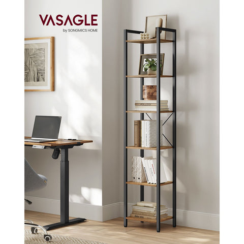 Rootz Bookshelf Dark Walnut-Black - Chipboard Steel - Tall Storage Unit - Sturdy Construction - Easy Assembly - 30cm x 40cm x 187.5cm