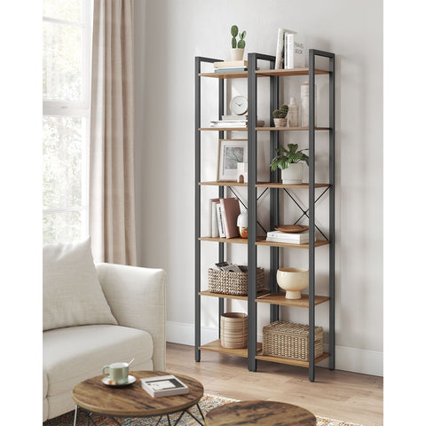 Rootz Bookshelf Dark Walnut-Black - Chipboard Steel - Tall Storage Unit - Sturdy Construction - Easy Assembly - 30cm x 40cm x 187.5cm
