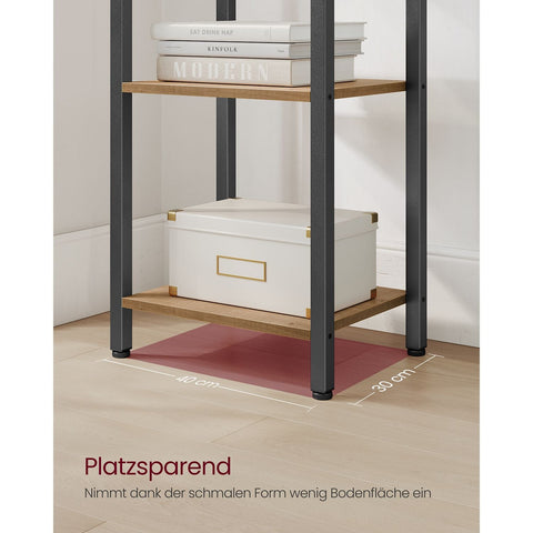 Rootz Bookshelf Dark Walnut Black - Tall Bookcase - Library Shelf - Chipboard Steel - 30cm x 40cm x 187.5cm - Static Load 50kg