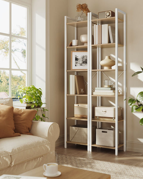 Rootz 6 Level Shelf - Bookcase - Storage Unit - Brown, White - 30cm x 40cm x 187.5cm