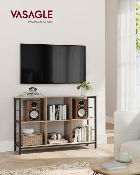 Rootz Multi-Purpose Stand Shelf - Display Rack - Chipboard Steel - Heavy Duty - Easy Assembly - Camel Brown Ink Black - 33cm x 120cm x 80cm