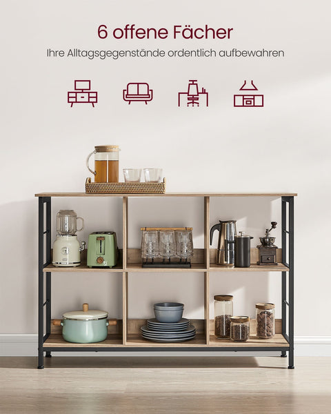 Rootz Multi-Purpose Stand Shelf - Display Rack - Chipboard Steel - Heavy Duty - Easy Assembly - Camel Brown Ink Black - 33cm x 120cm x 80cm