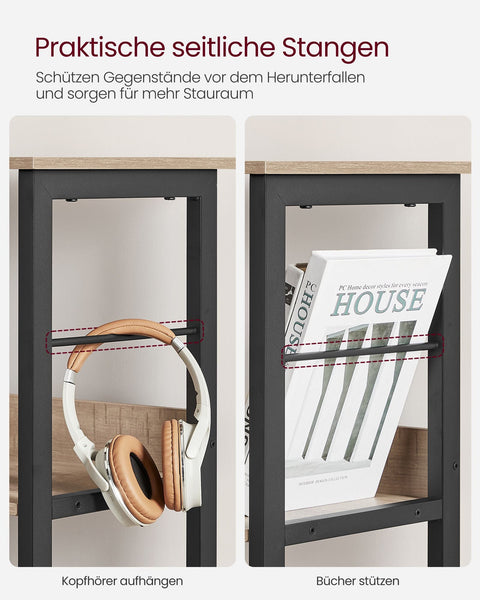 Rootz Multi-Purpose Stand Shelf - Display Rack - Chipboard Steel - Heavy Duty - Easy Assembly - Camel Brown Ink Black - 33cm x 120cm x 80cm