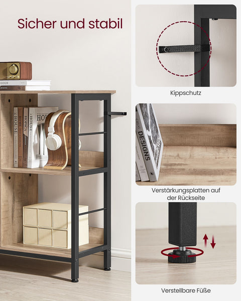 Rootz Multi-Purpose Stand Shelf - Display Rack - Chipboard Steel - Heavy Duty - Easy Assembly - Camel Brown Ink Black - 33cm x 120cm x 80cm