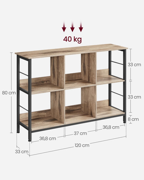 Rootz Multi-Purpose Stand Shelf - Display Rack - Chipboard Steel - Heavy Duty - Easy Assembly - Camel Brown Ink Black - 33cm x 120cm x 80cm