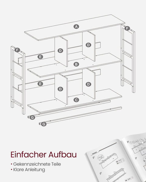 Rootz Multi-Purpose Stand Shelf - Display Rack - Chipboard Steel - Heavy Duty - Easy Assembly - Camel Brown Ink Black - 33cm x 120cm x 80cm