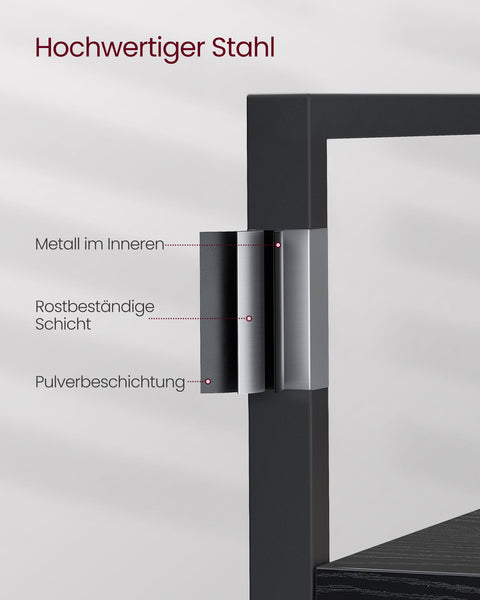 Rootz Bookshelf - Ebony Black-Ink Black - Chipboard Steel - Large Storage - Sturdy Construction - Easy Assembly - 24cm x 158cm x 166cm