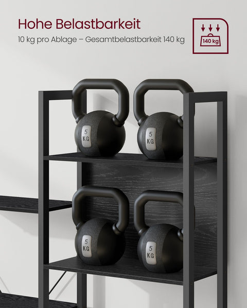 Rootz Bookshelf - Ebony Black-Ink Black - Chipboard Steel - Large Storage - Sturdy Construction - Easy Assembly - 24cm x 158cm x 166cm