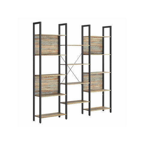 Rootz Standing Shelf Unit - 14 Shelf Bookcase - Brown-Black - Space-Saving Storage - 24cm x 158cm x 166cm